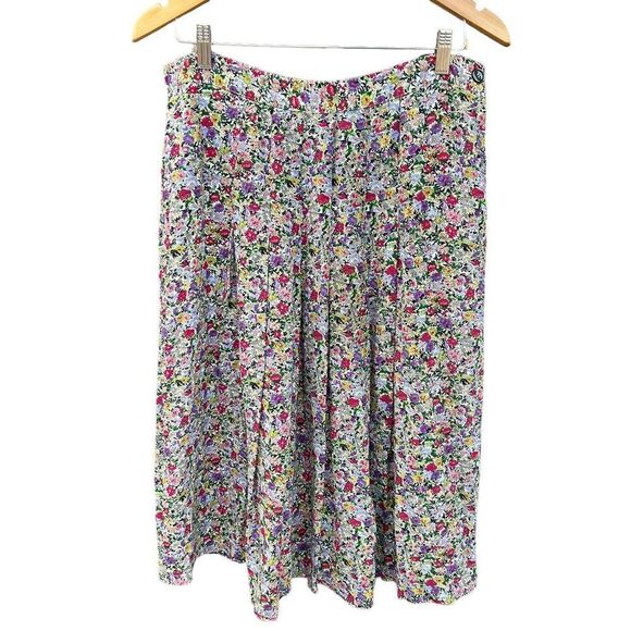 Vintage Liz Claiborne Floral Midi Skirt Pockets Pleats Size 14 - Picture 1 of 10